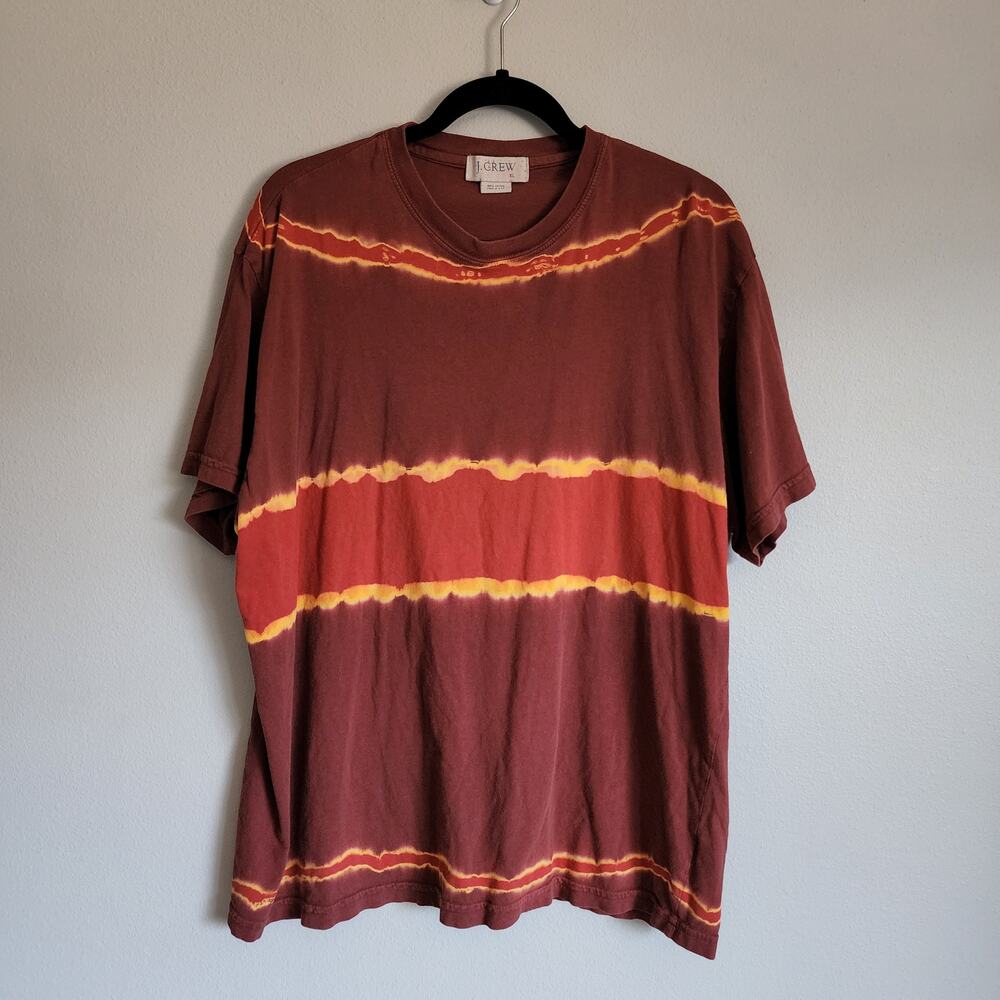 J Crew Vintage Crew Neck T-Shirt Red Yellow Tie Dye Mens Size XL